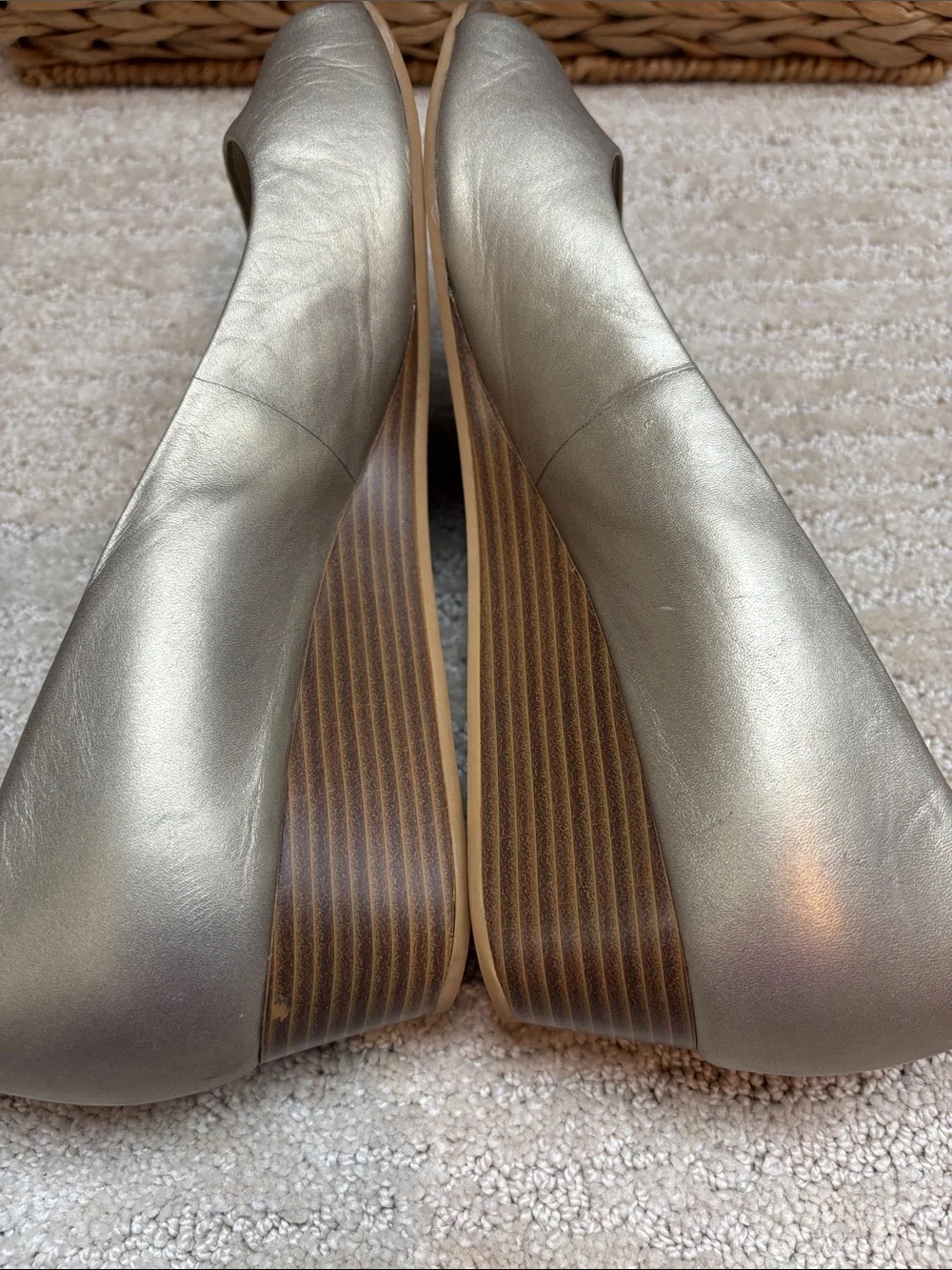 Cole Haan Metallic Gold Peep-Toe Wedge Heels Size 9.5 EUC